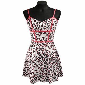 Parker Roland 100% Silk Leopard Print Mini Dress - Coral/Black - Size XS